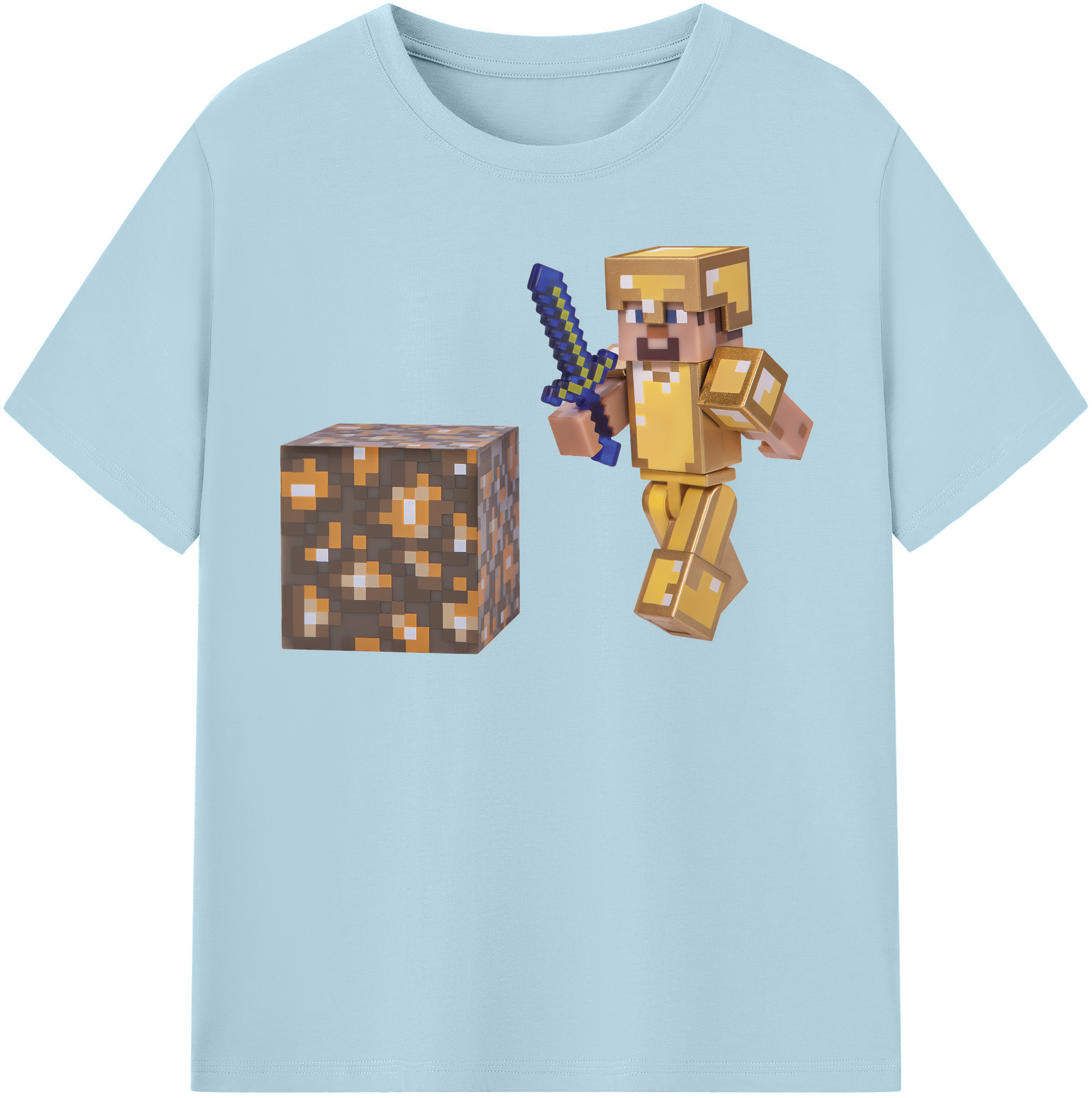 （画像用） マインクラフト ブロックの世界 Minecraft MC Block world 綿100％半袖Tシャツ（フロントプリント）